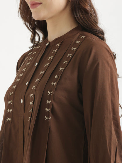 LIVAE Coffee Brown Handwork Cotton Short Top