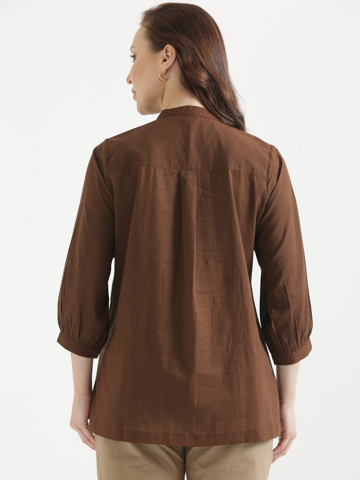 LIVAE Coffee Brown Handwork Cotton Short Top