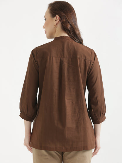 LIVAE Coffee Brown Handwork Cotton Short Top