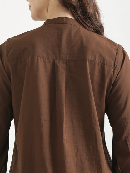 LIVAE Coffee Brown Handwork Cotton Short Top