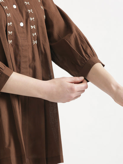 LIVAE Coffee Brown Handwork Cotton Short Top