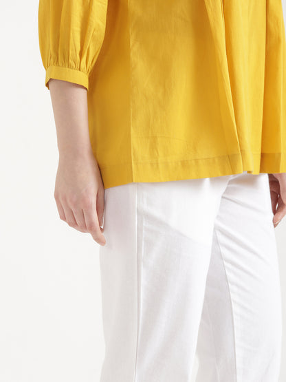 LIVAE Mustard Yellow Handwork Cotton Short Top