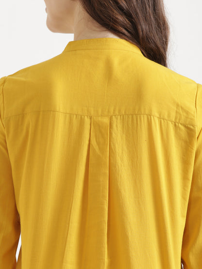 LIVAE Mustard Yellow Handwork Cotton Short Top