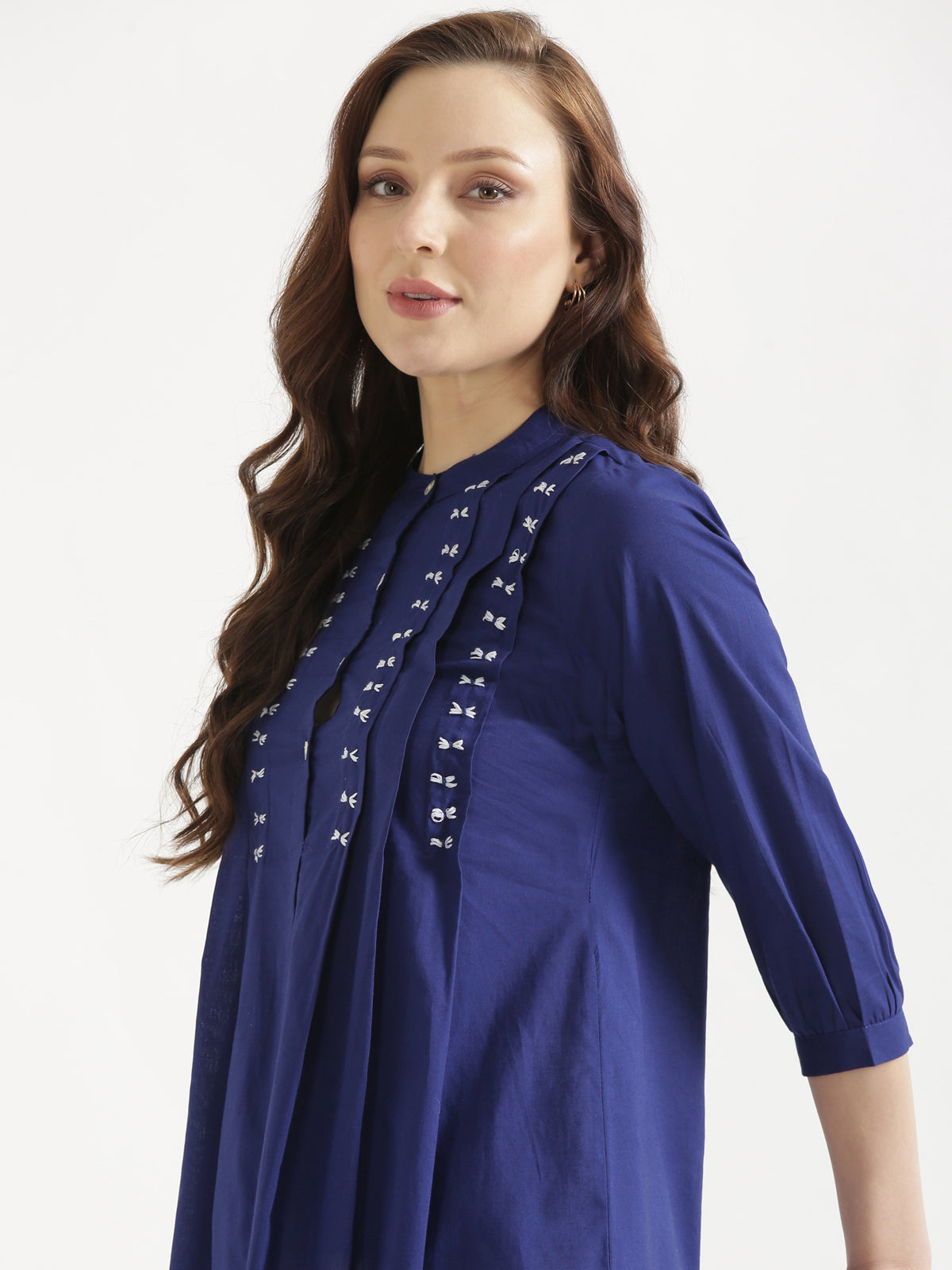 LIVAE Navy Blue Handwork Cotton Short Top