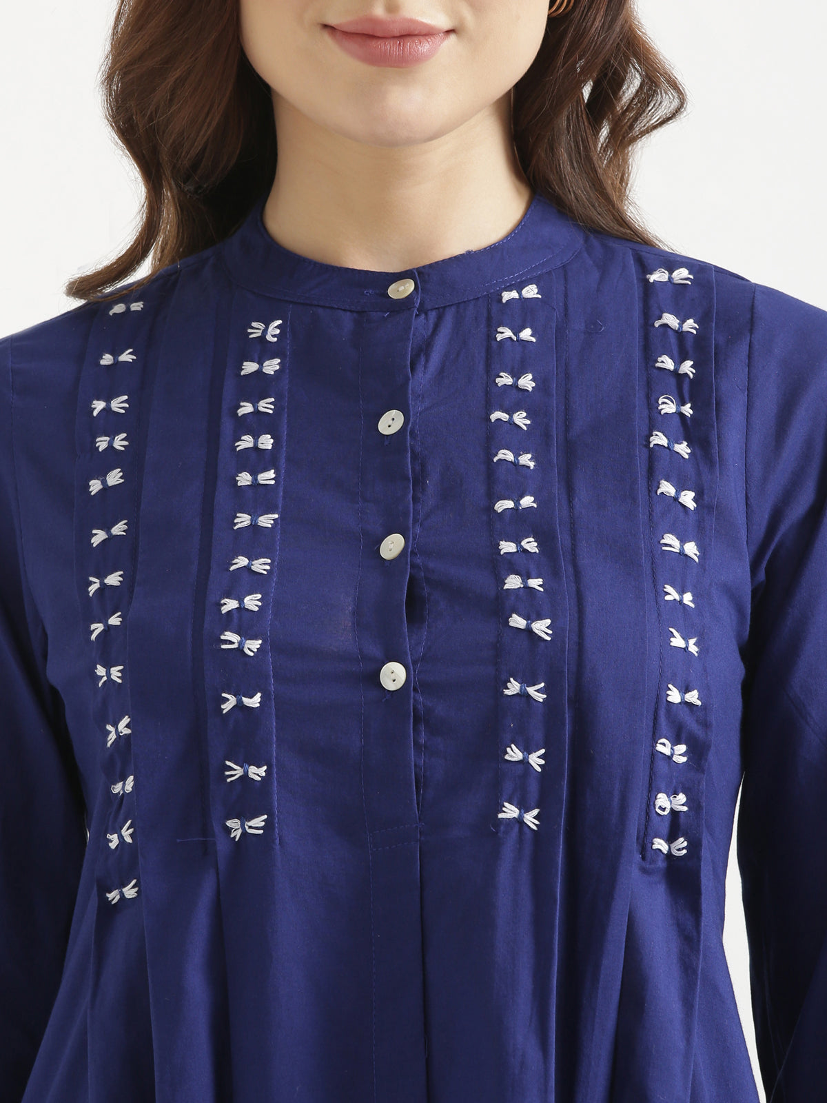 LIVAE Navy Blue Handwork Cotton Short Top