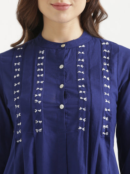 LIVAE Navy Blue Handwork Cotton Short Top