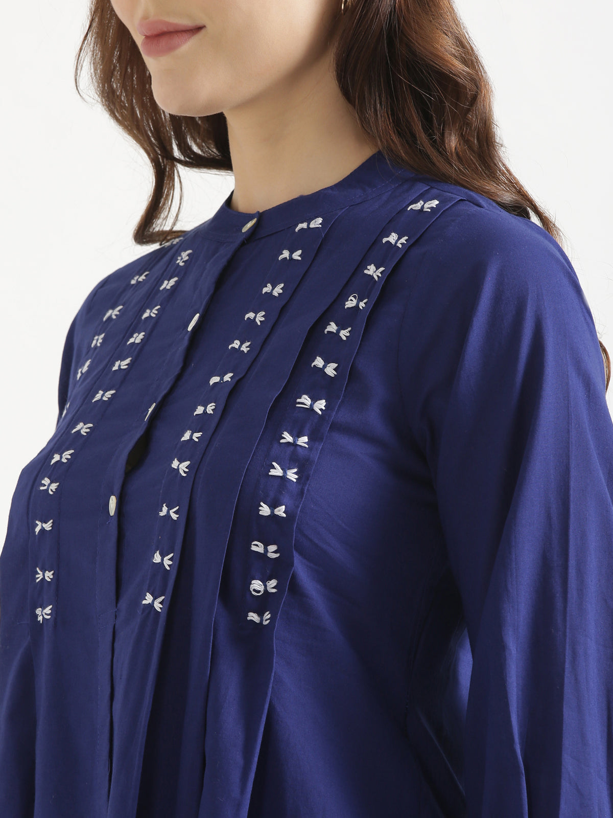 LIVAE Navy Blue Handwork Cotton Short Top