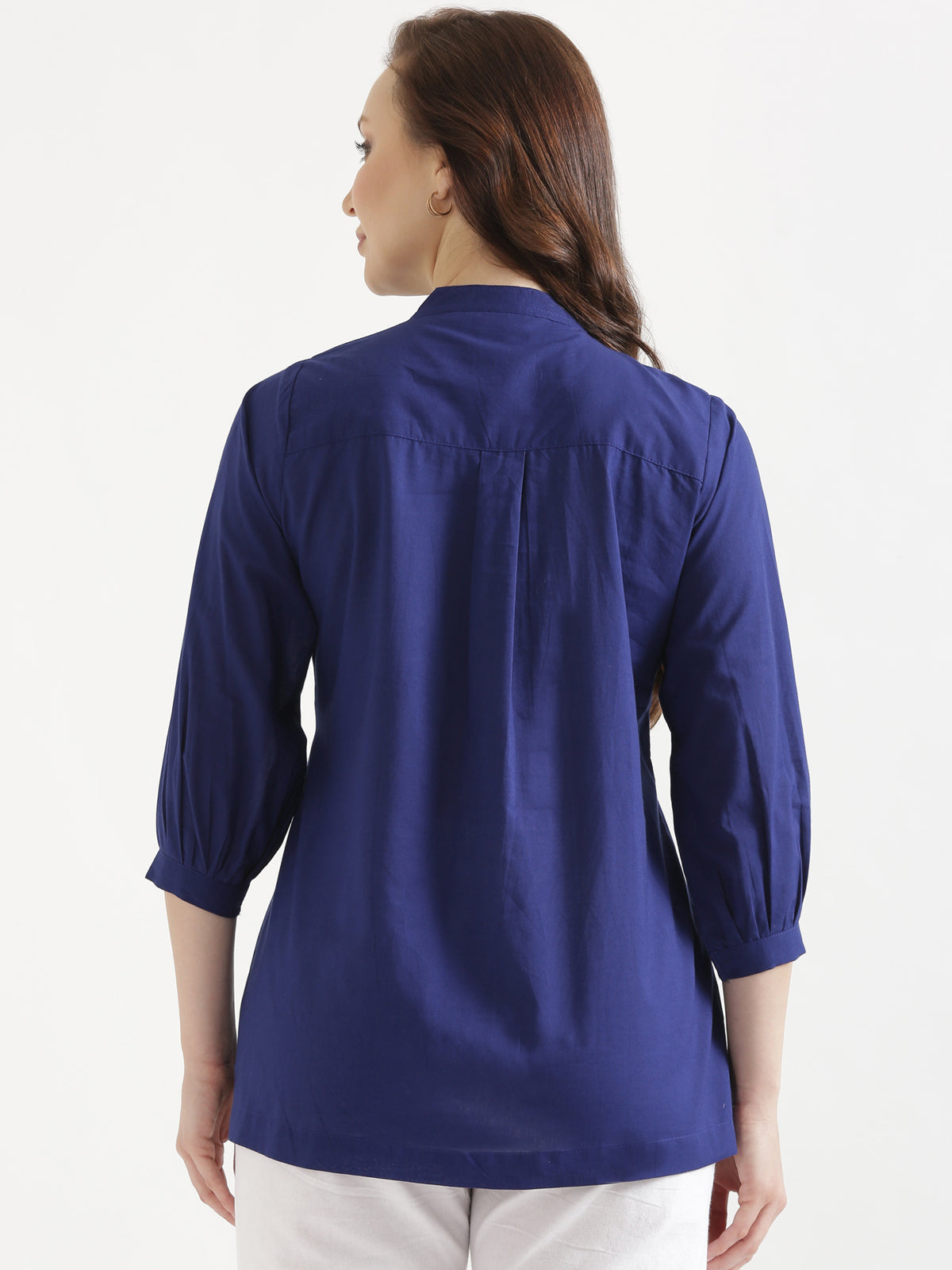 LIVAE Navy Blue Handwork Cotton Short Top