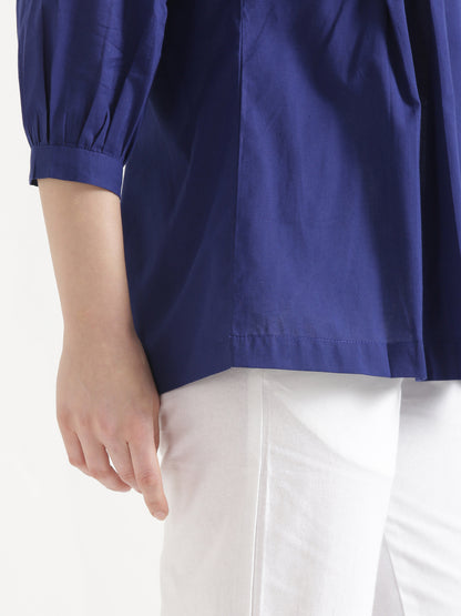 LIVAE Navy Blue Handwork Cotton Short Top