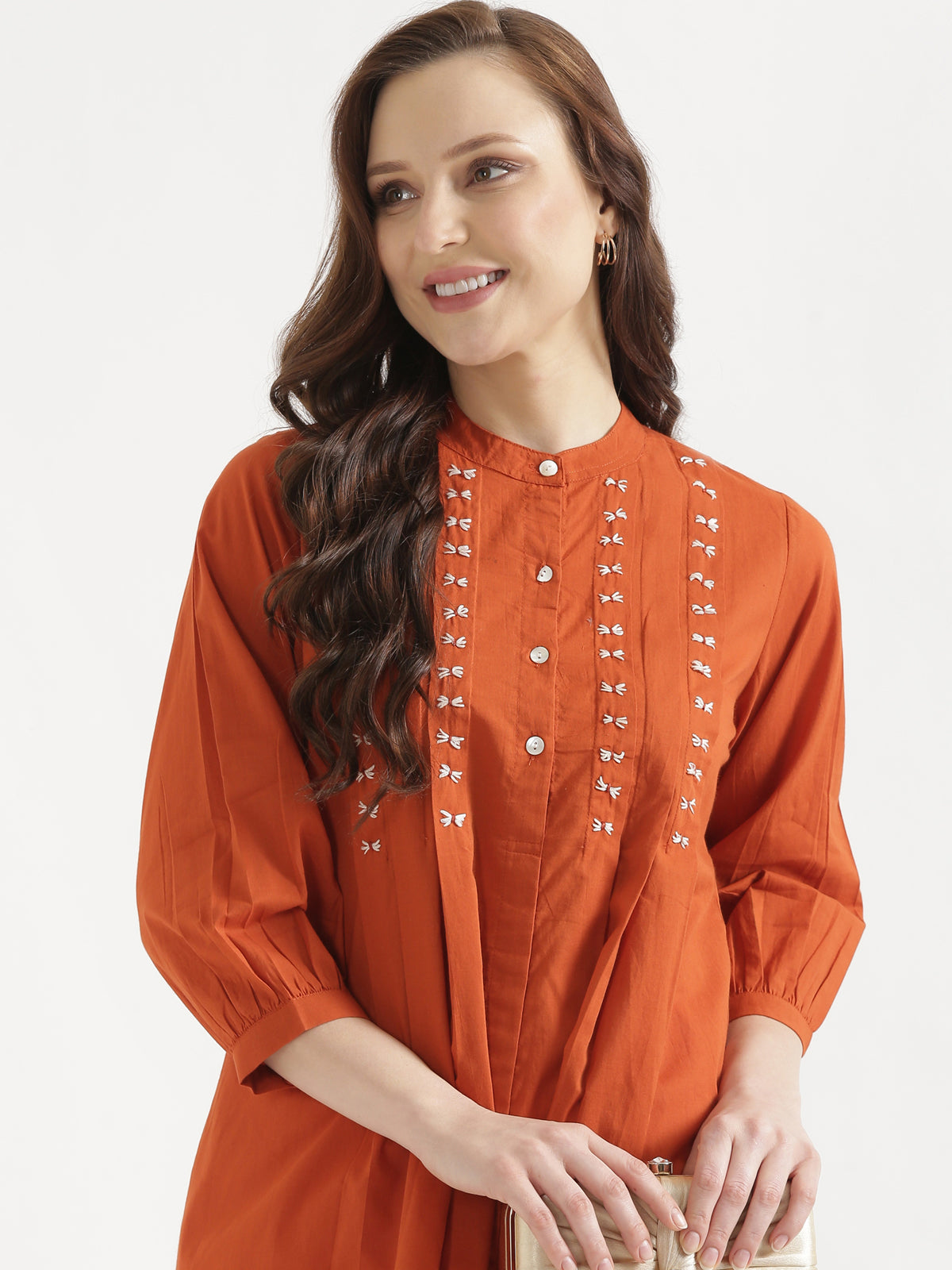 LIVAE Rust Handwork Cotton Short Top
