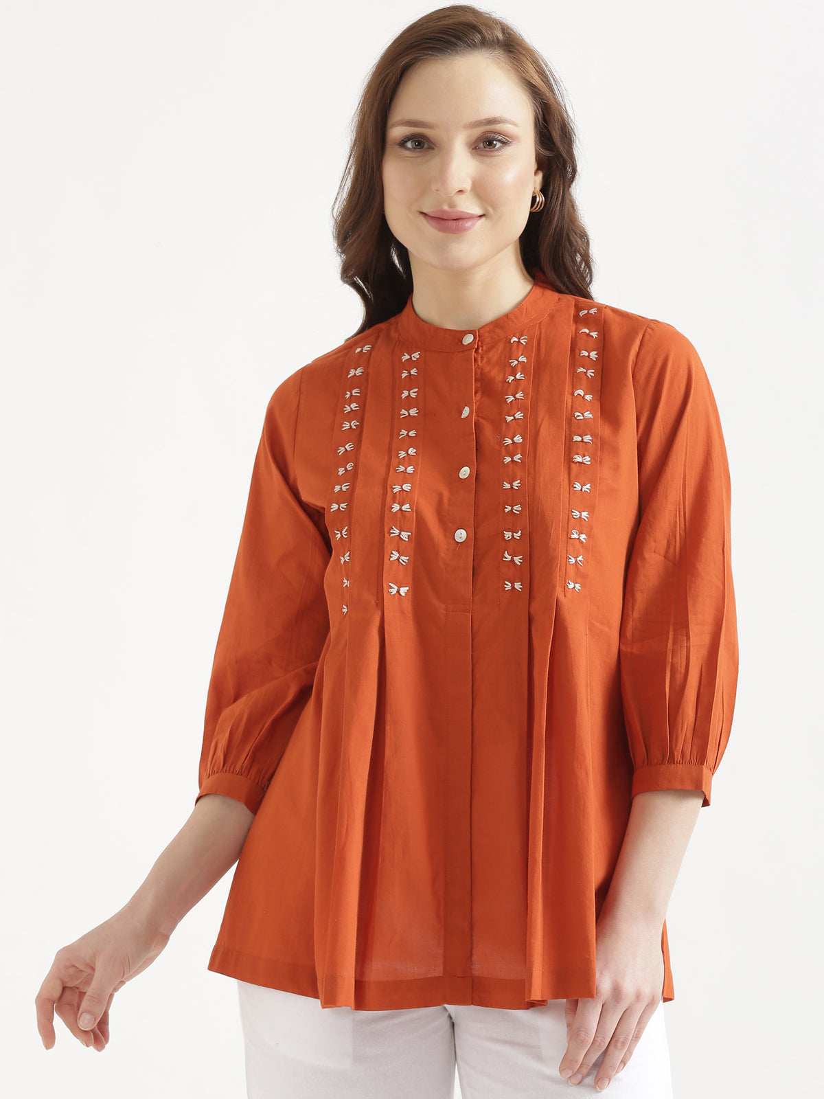 LIVAE Rust Handwork Cotton Short Top