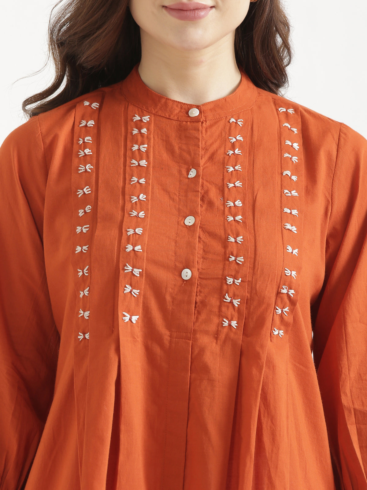LIVAE Rust Handwork Cotton Short Top