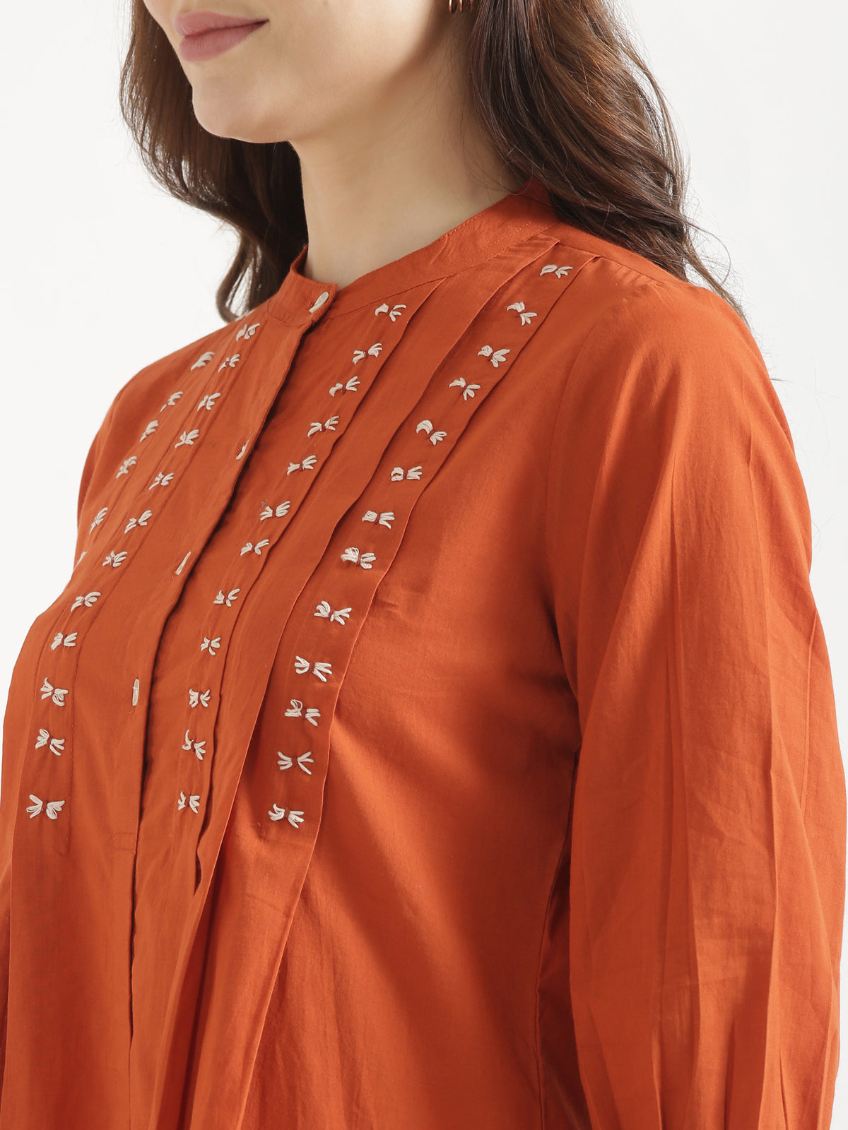 LIVAE Rust Handwork Cotton Short Top