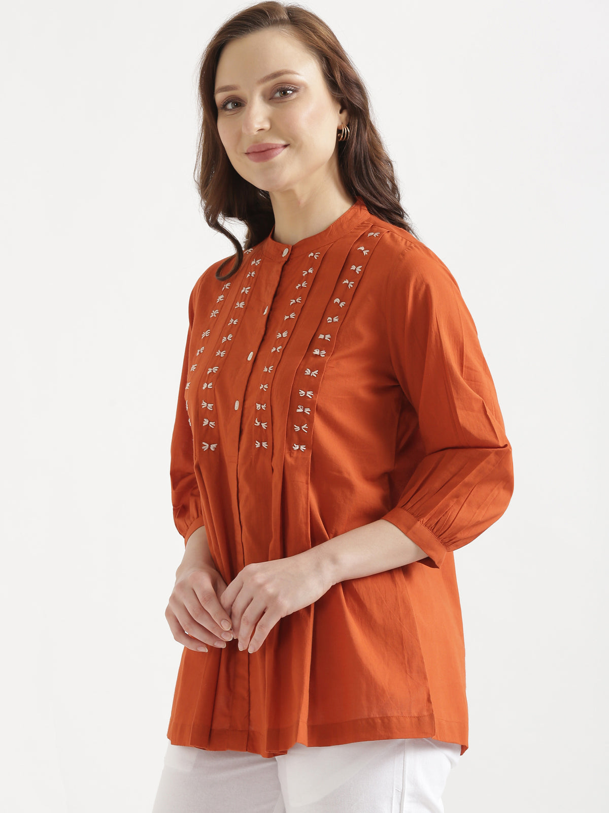 LIVAE Rust Handwork Cotton Short Top