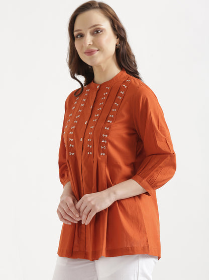 LIVAE Rust Handwork Cotton Short Top