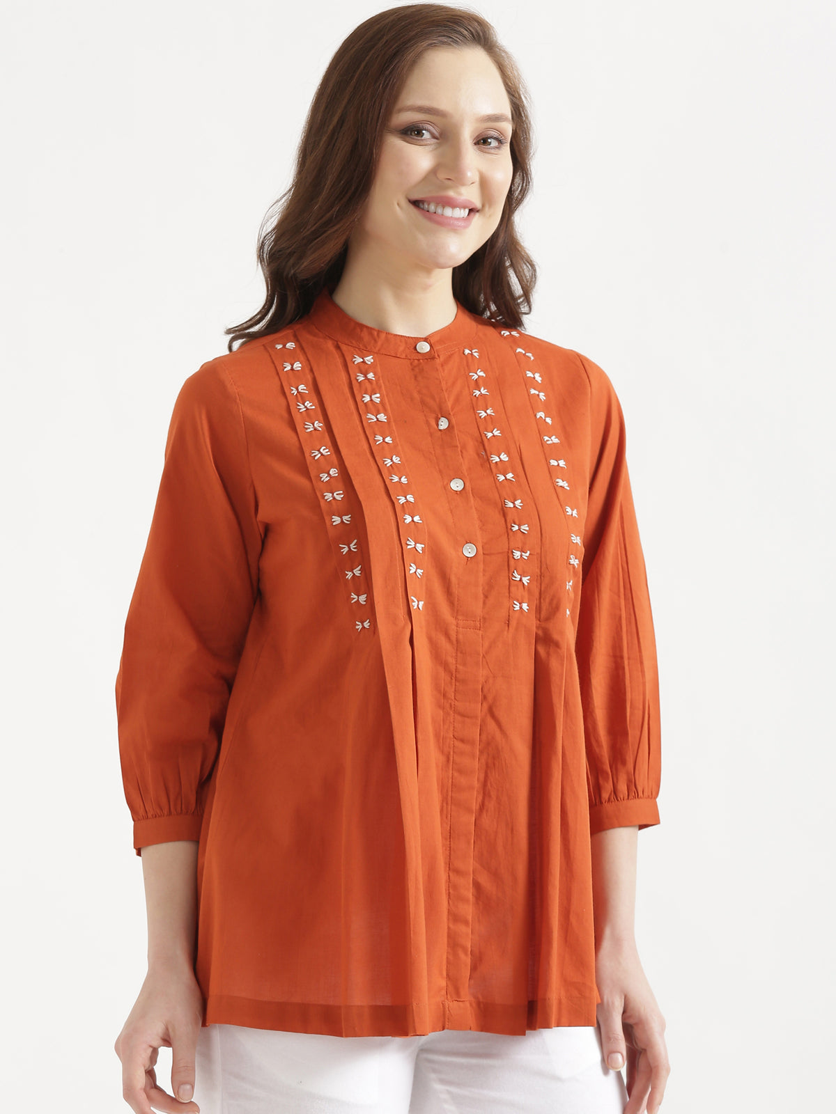 LIVAE Rust Handwork Cotton Short Top