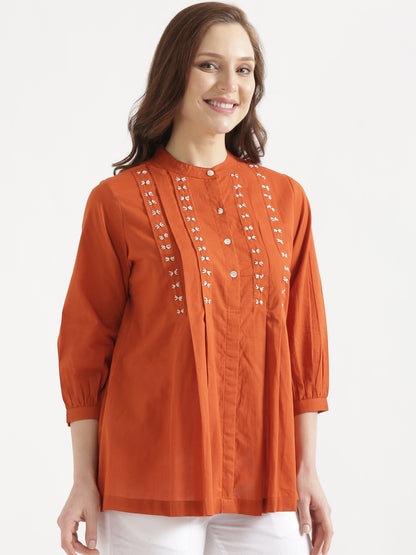 LIVAE Rust Handwork Cotton Short Top