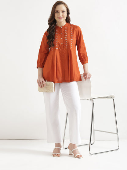 LIVAE Rust Handwork Cotton Short Top