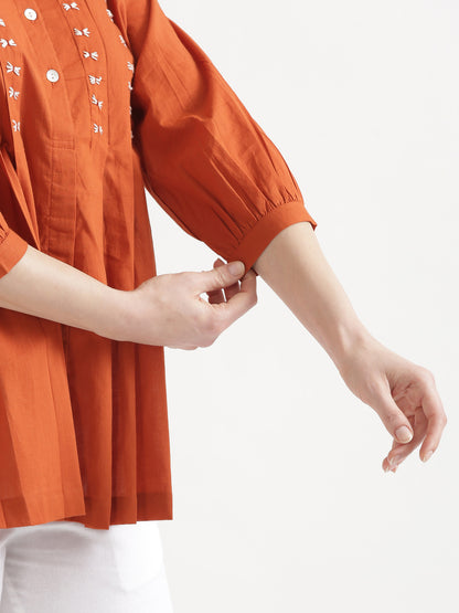 LIVAE Rust Handwork Cotton Short Top