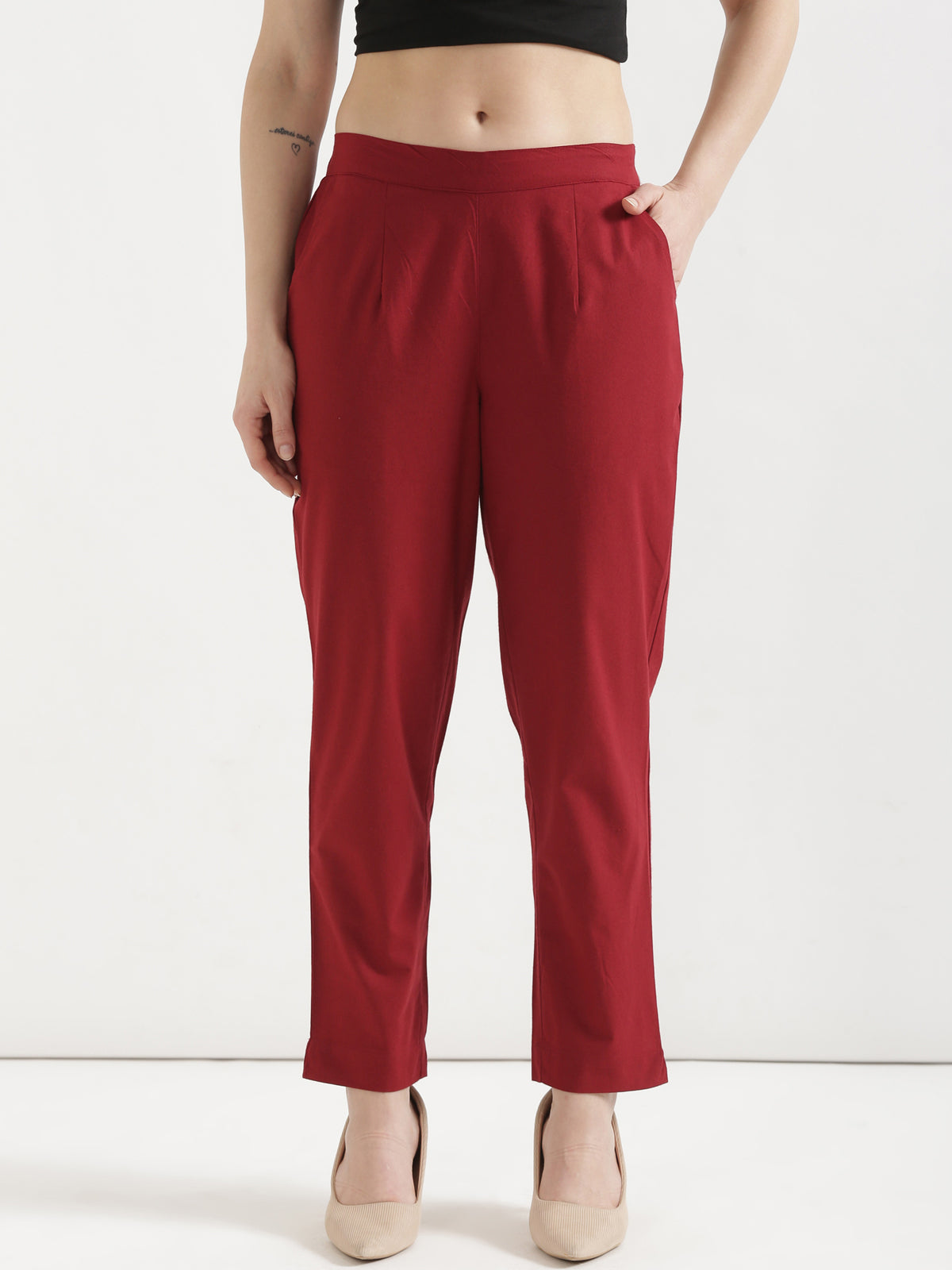 Women Maroon Cotton Pant