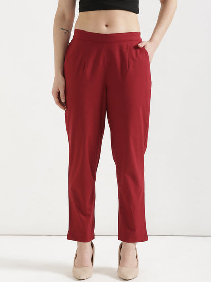 Women Maroon Cotton Pant