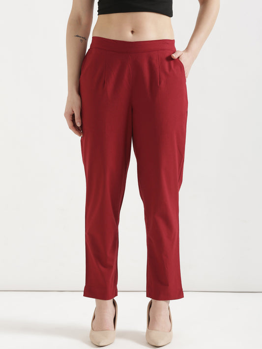 Women Maroon Cotton Pant