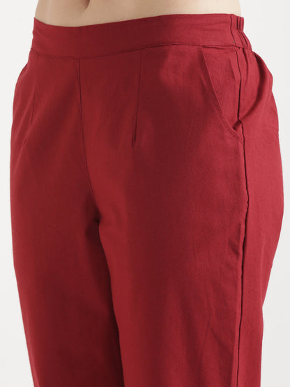 Women Maroon Cotton Pant