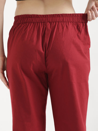 Women Maroon Cotton Pant