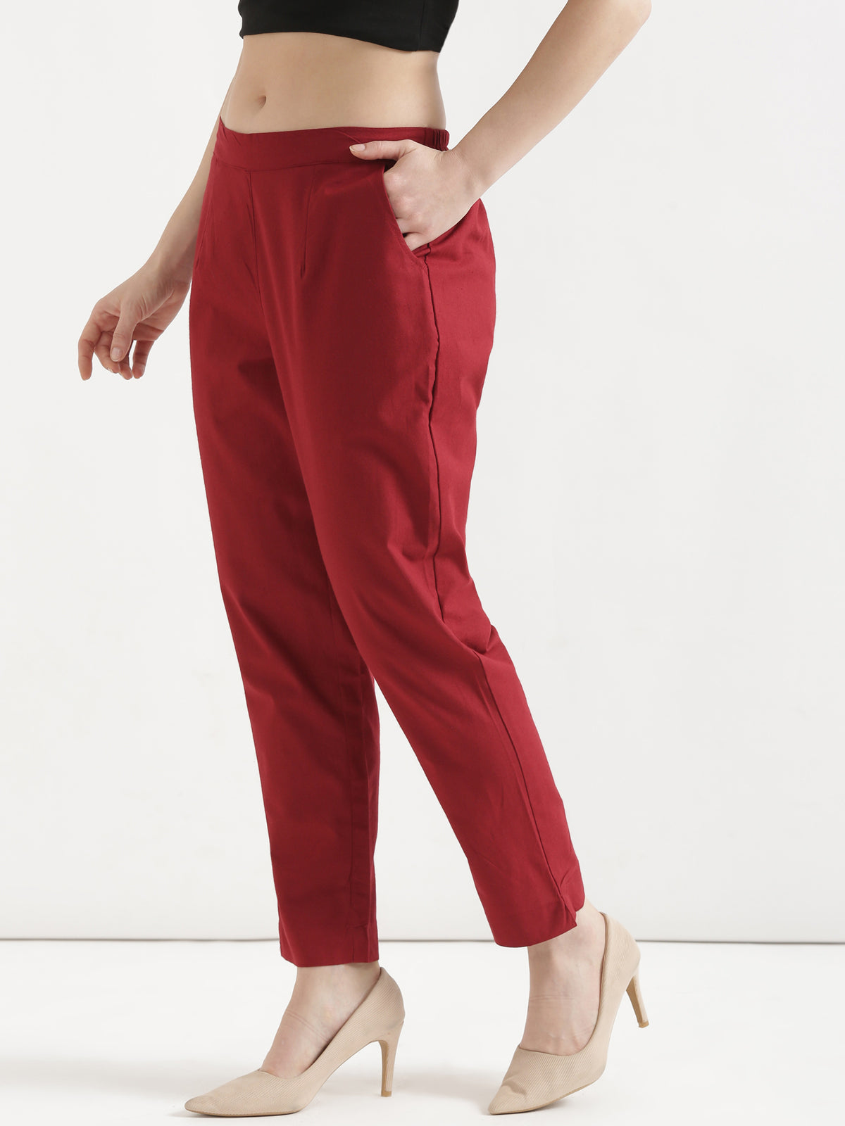 Women Maroon Cotton Pant