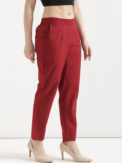 Women Maroon Cotton Pant