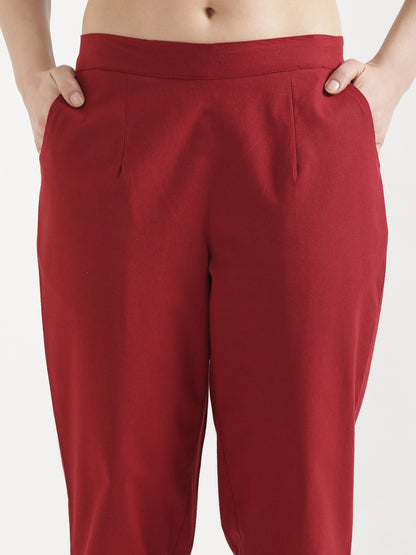 Women Maroon Cotton Pant
