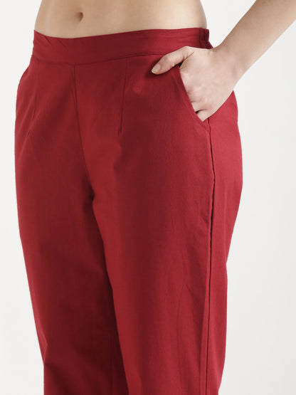 Women Maroon Cotton Pant