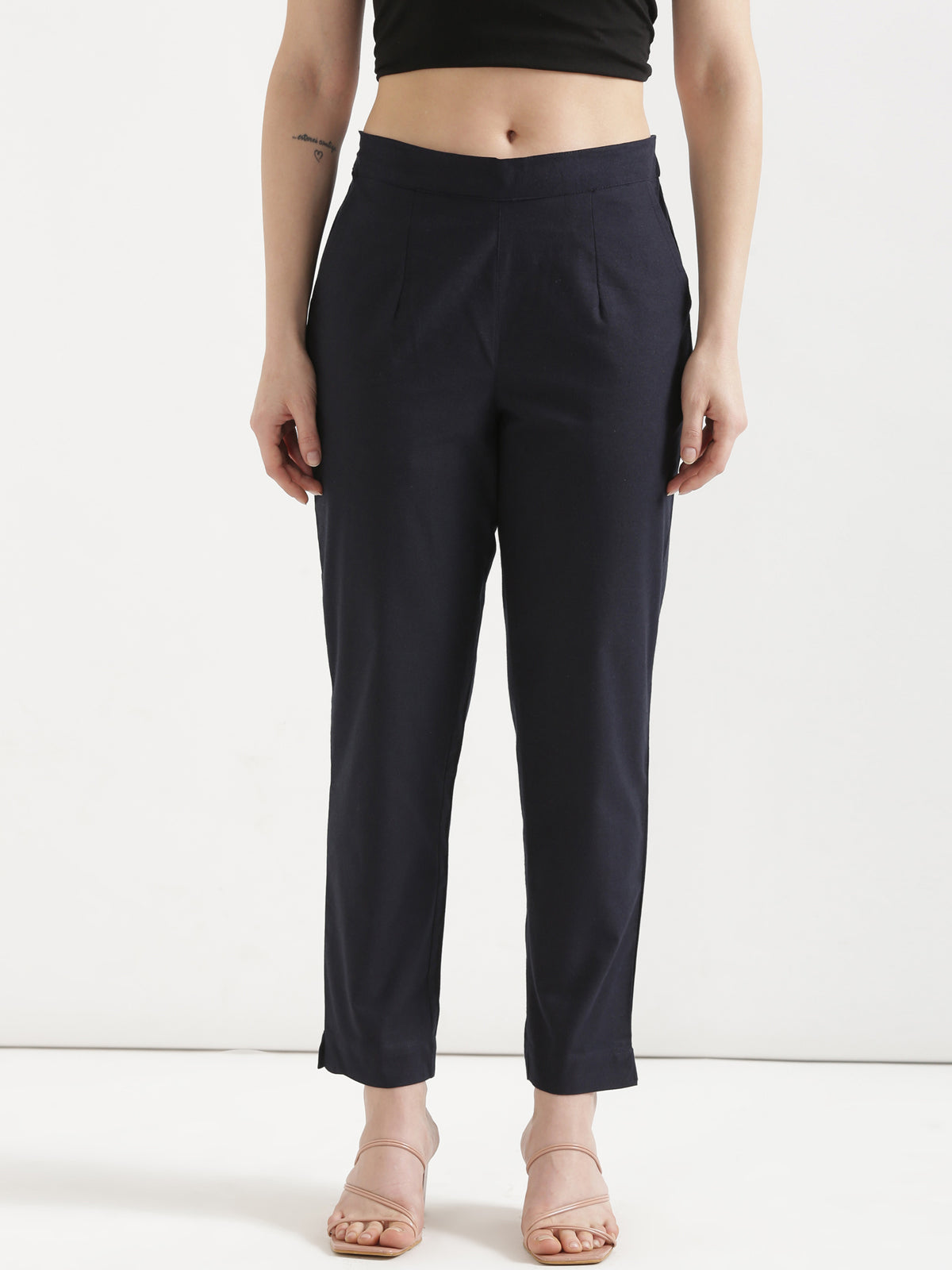 Women Navy Blue Cotton Pant