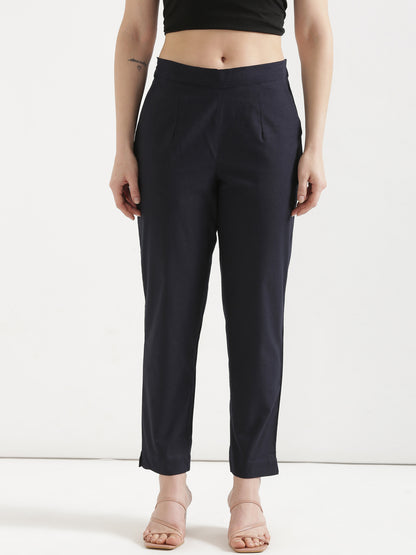 Women Navy Blue Cotton Pant