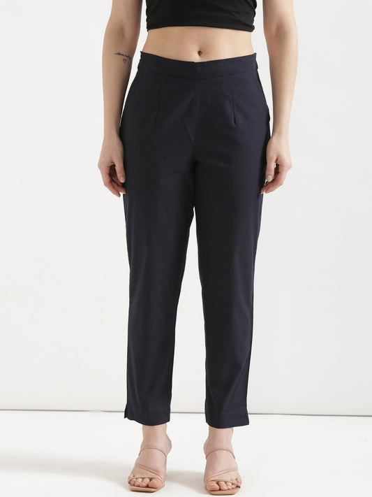 Women Navy Blue Cotton Pant