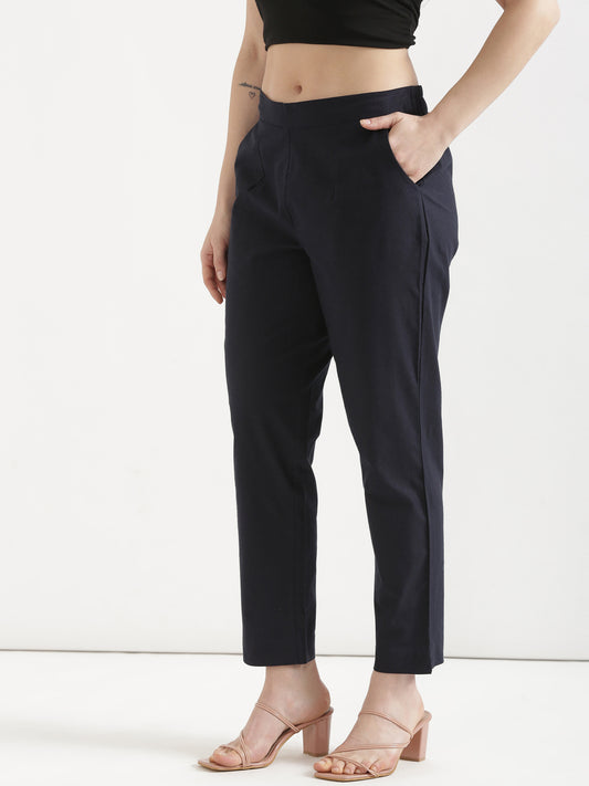 Women Navy Blue Cotton Pant