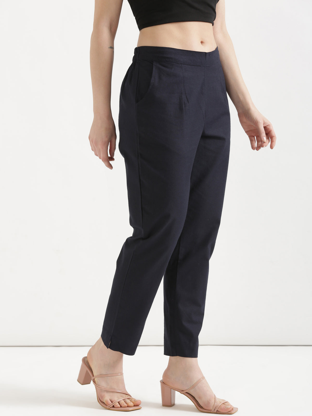 Women Navy Blue Cotton Pant