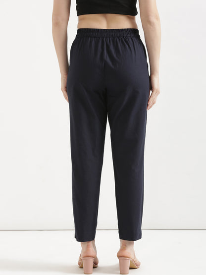 Women Navy Blue Cotton Pant