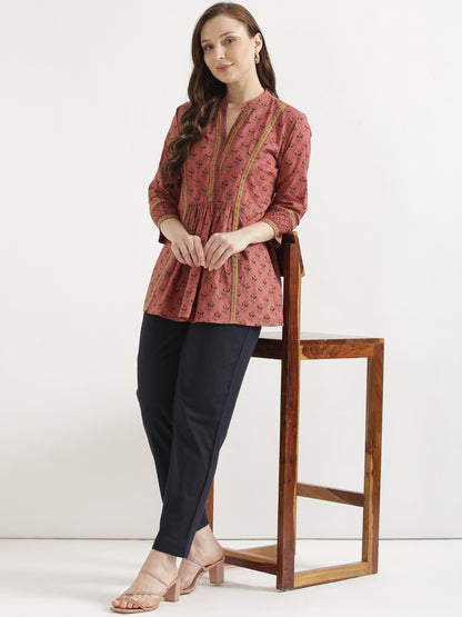 Women Navy Blue Cotton Pant