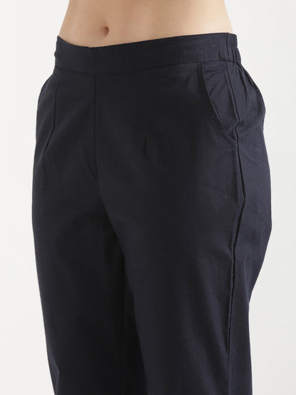 Women Navy Blue Cotton Pant