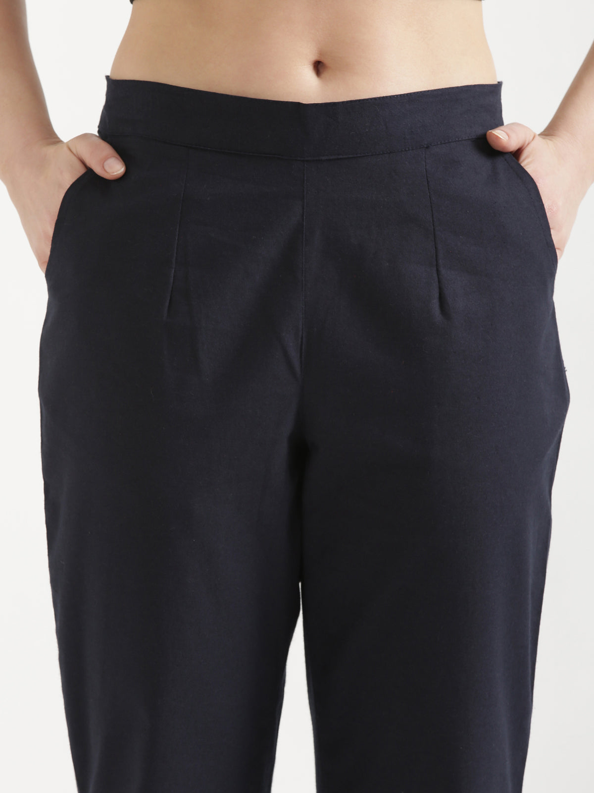 Women Navy Blue Cotton Pant