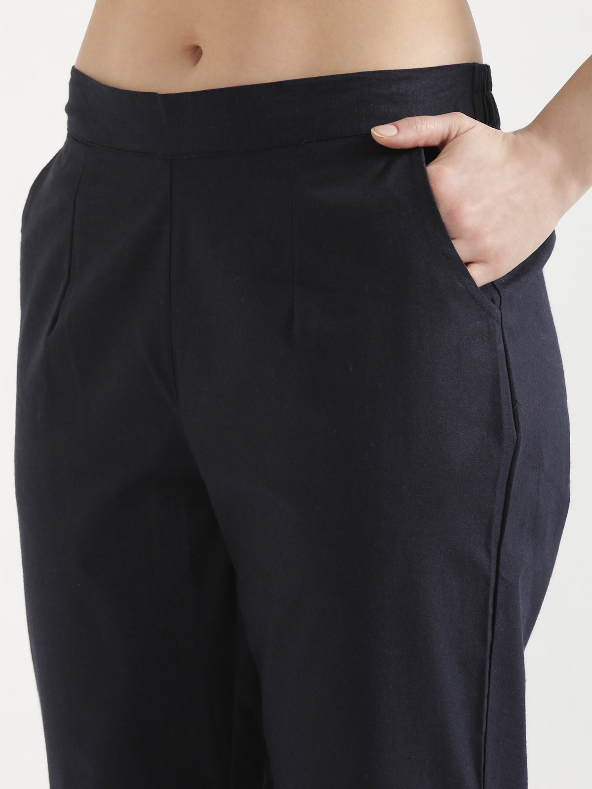 Women Navy Blue Cotton Pant