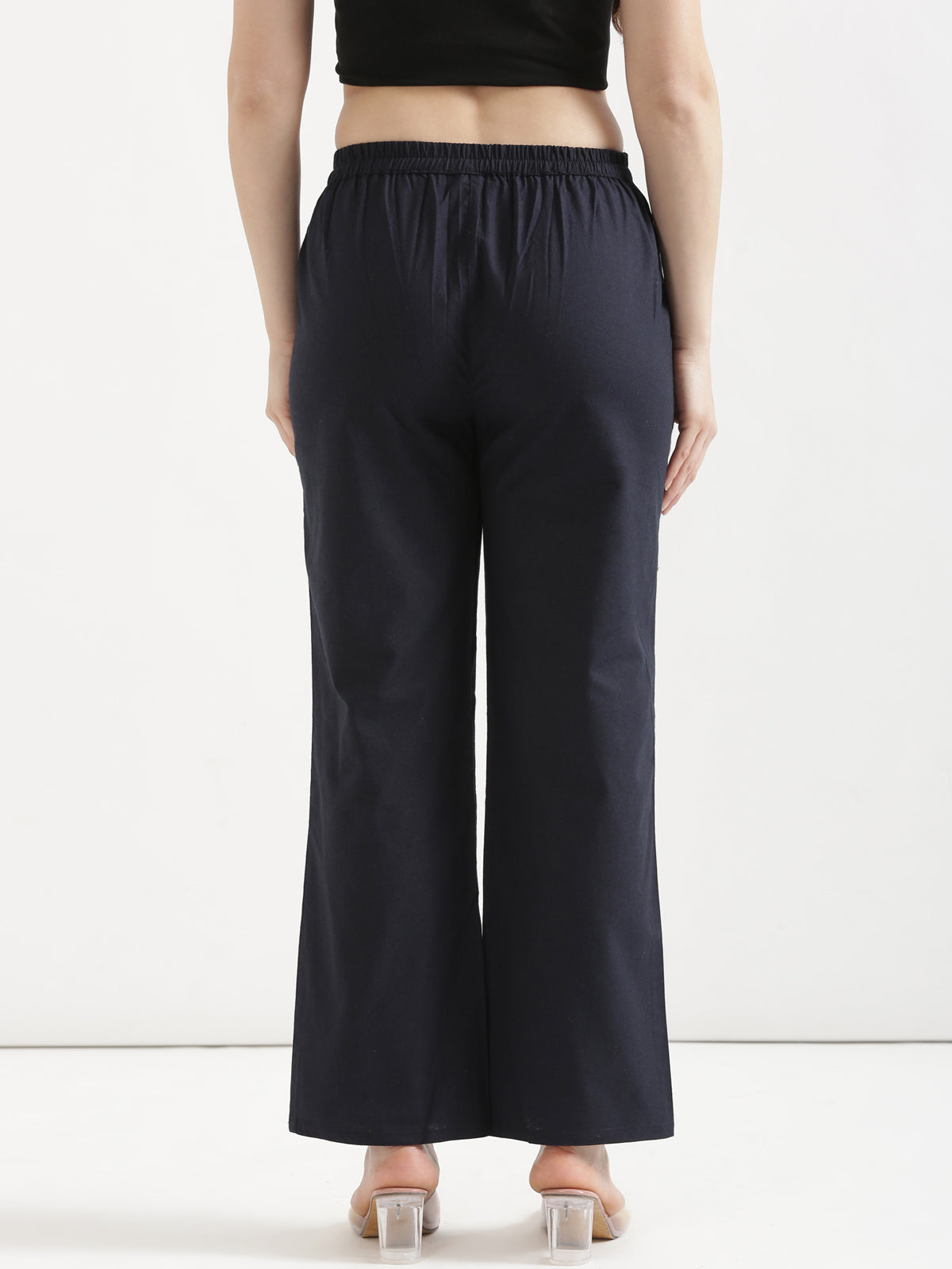 Women Navy Blue Wide Leg Cotton Pant