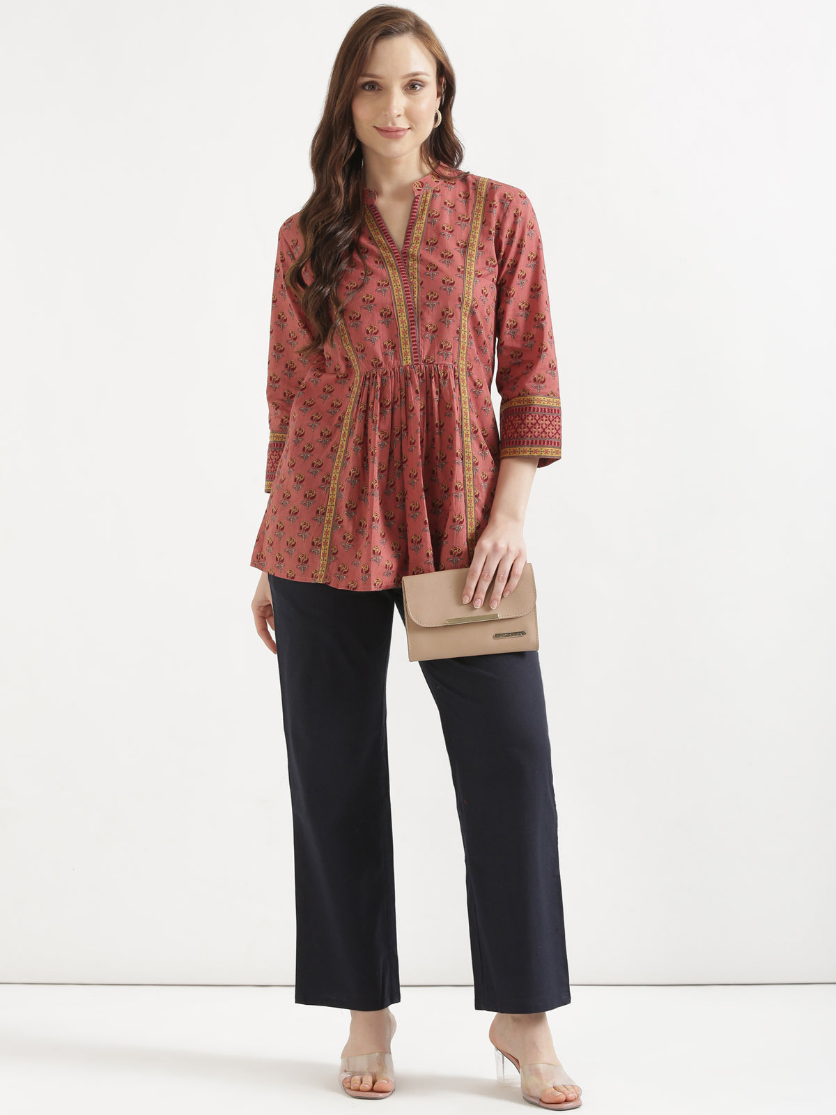 Women Navy Blue Wide Leg Cotton Pant