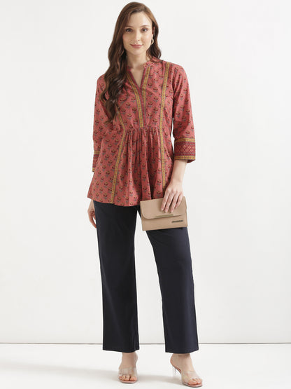 Women Navy Blue Wide Leg Cotton Pant