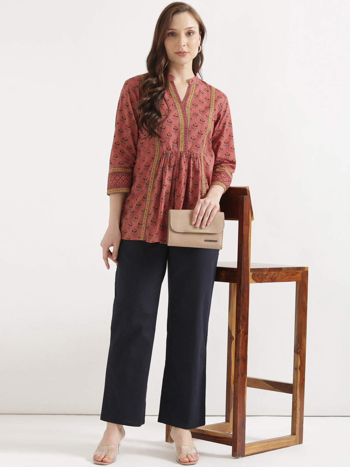 Women Navy Blue Wide Leg Cotton Pant