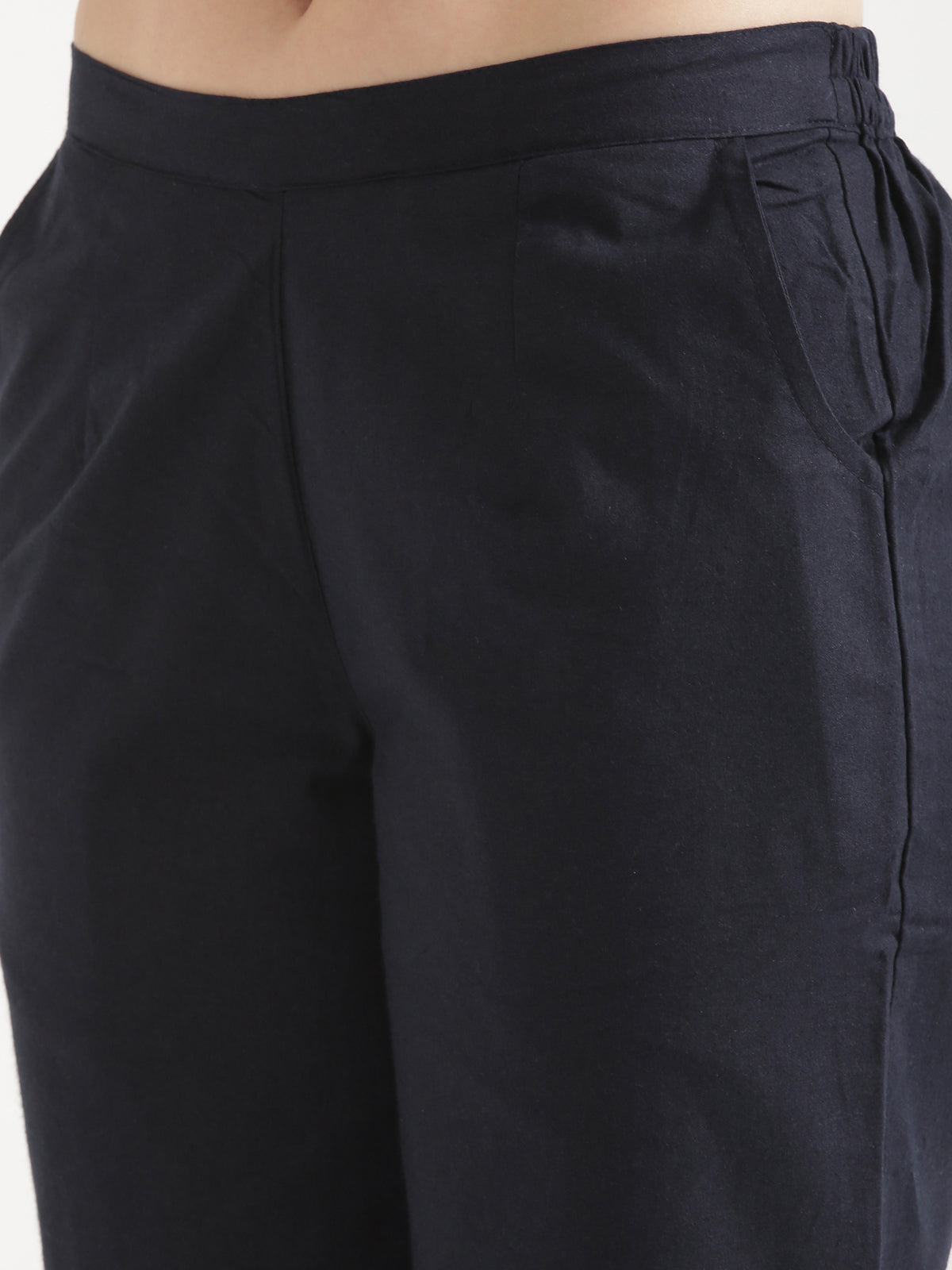 Women Navy Blue Wide Leg Cotton Pant