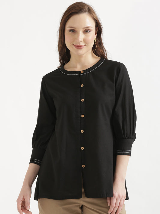OLIVIA Black Cotton Short Top
