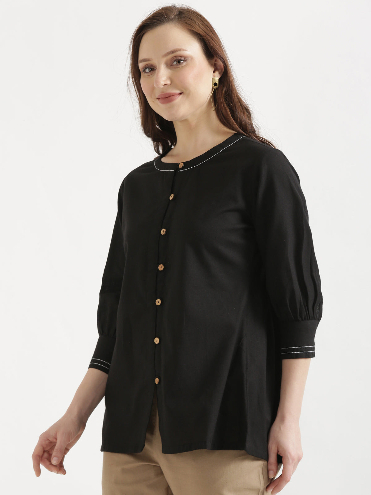 OLIVIA Black Cotton Short Top
