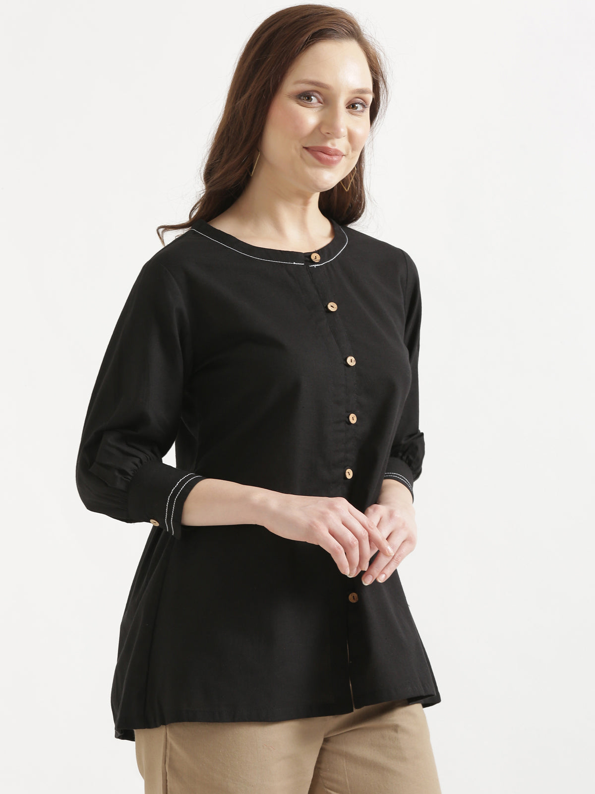 OLIVIA Black Cotton Short Top